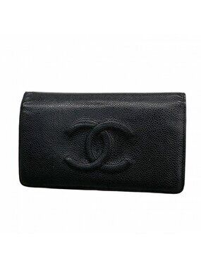 Chanel Wallet Caviar Leather Black Gold